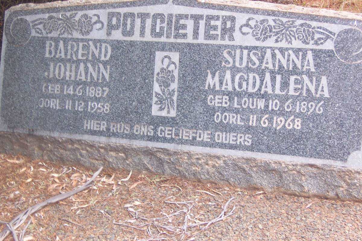 POTGIETER Barend Johann 1887-1958 &amp; Susanna Magdalena LOUW 1896-1968