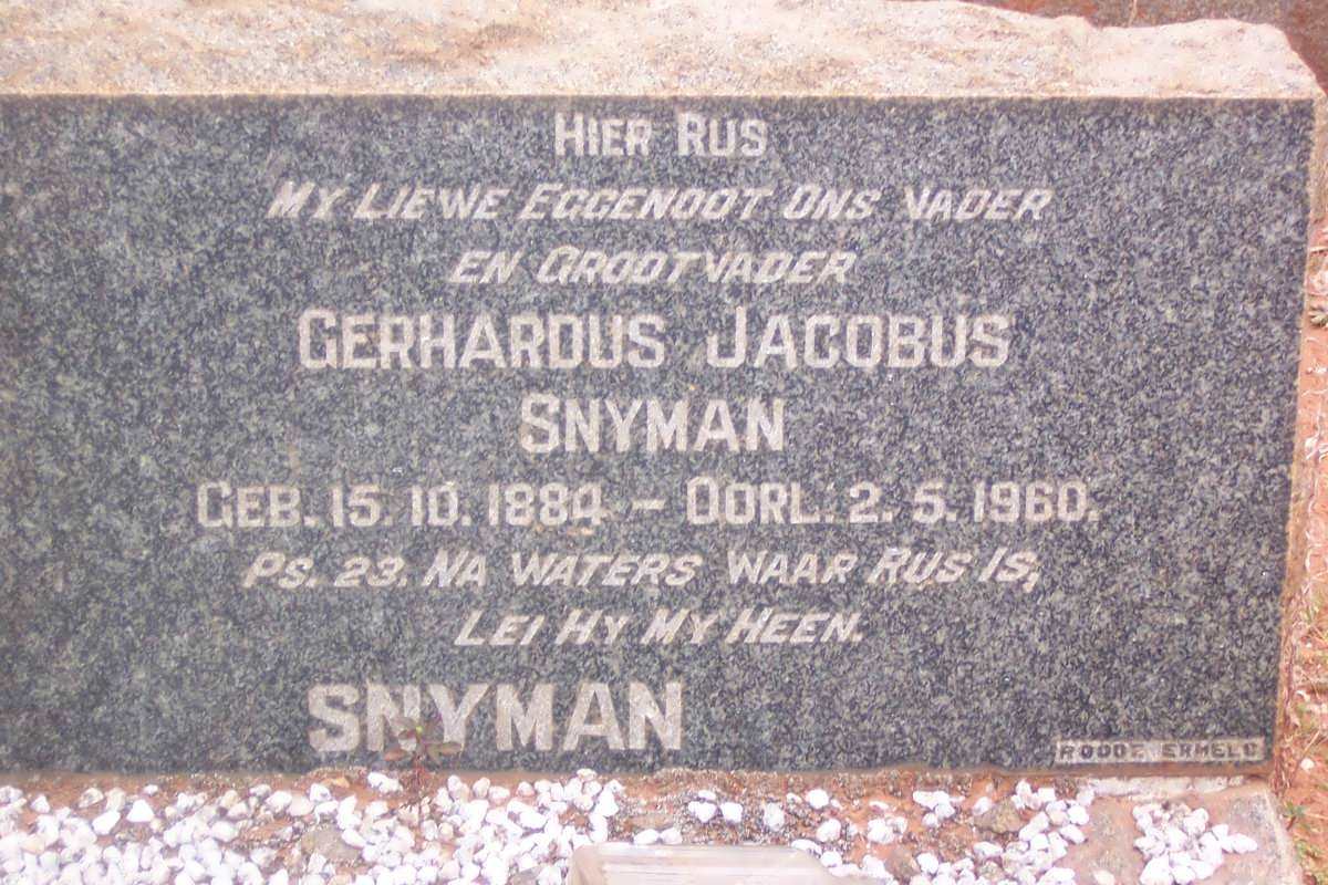 SNYMAN Gerhardus Jacobus 1884-1960