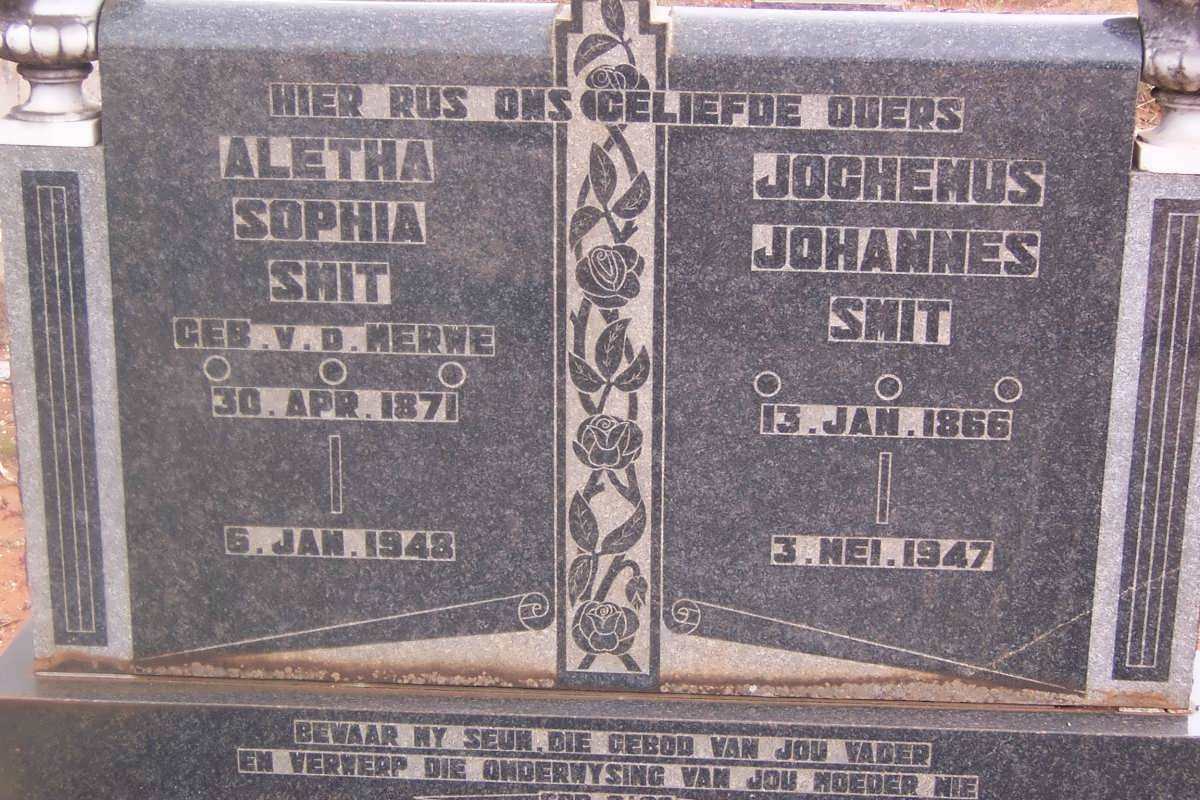 SMIT Jochemus Johannes 1866-1947 &amp; Aletha Sophia VAN DER MERWE 1871-1948