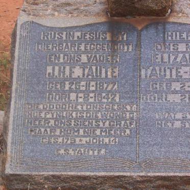 TAUTE J.H.F. 1877-1942 &amp; Elizabeth S. GROBLER 1879-1959