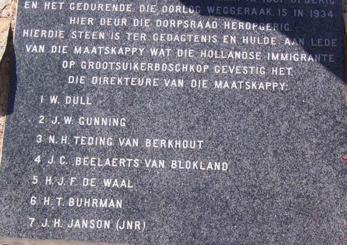 3. Dutch immigants in Grootsuikerboschkop