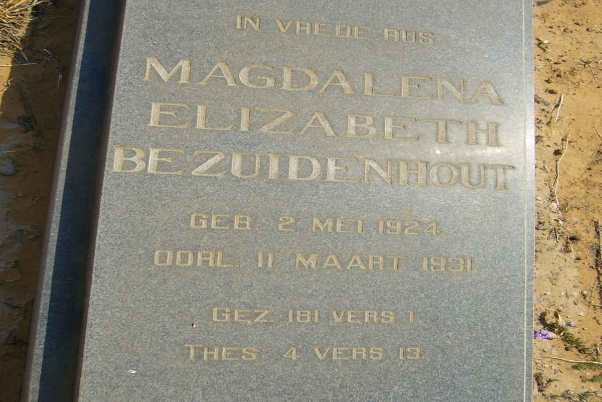 BEZUIDENHOUT Magdalena Elizabeth 1924-1931 