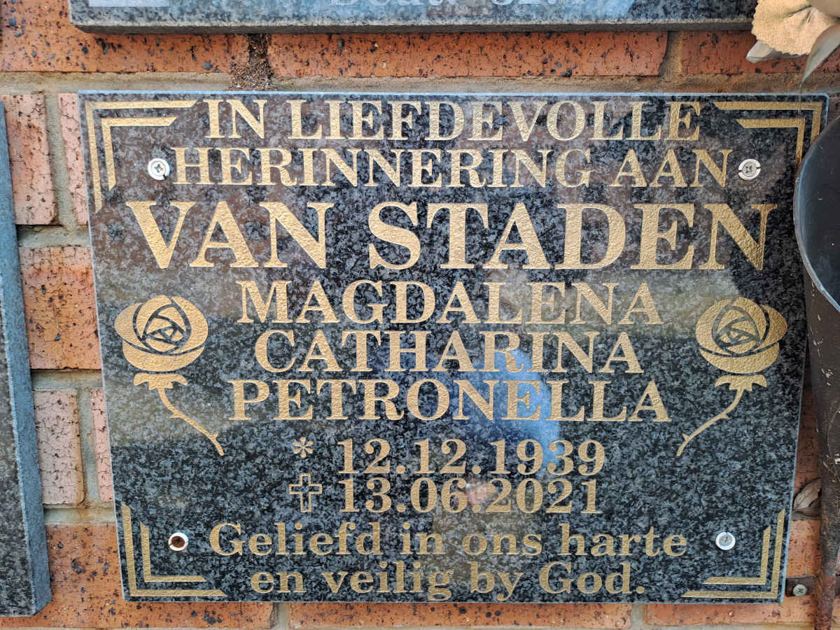 STADEN Magdalena Catharina Petronella, van 1939-2021