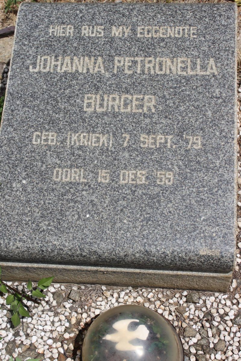 BURGER Johanna Petronella geb KRIEK 1879-1959
