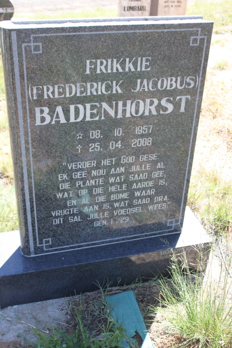 BADENHORST Frederick Jacobus 1957-2007