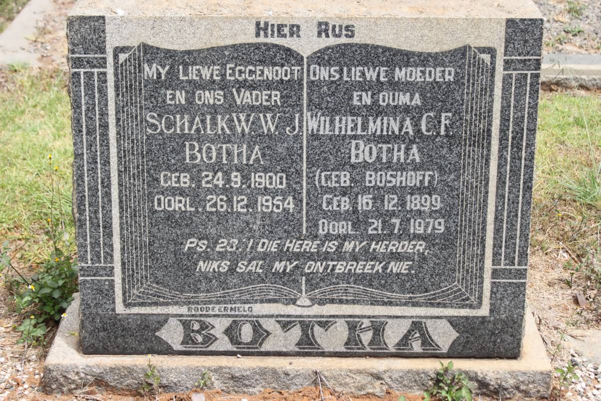BOTHA Schalk W.W.J. 1900-1954 &amp; Wilhelmina C.F. BOSHOFF 1899-1979