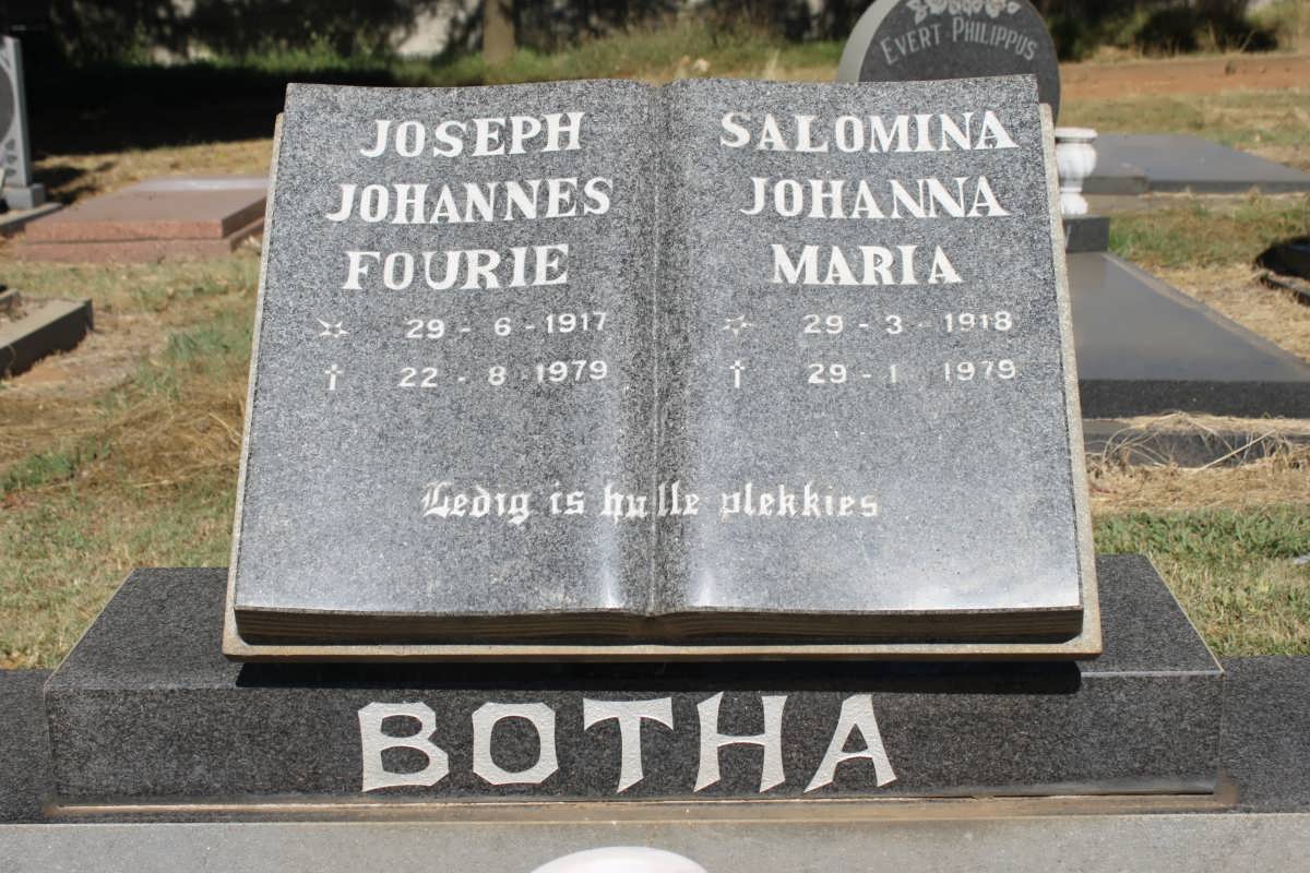 BOTHA Joseph Johannes Fourie 1917-1979 &amp; Salomina Johanna Maria 1918-1979