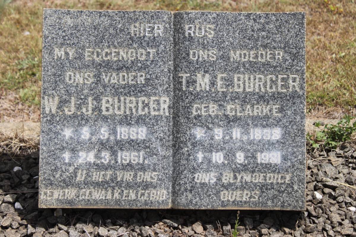 BURGER W.J.J. 1888-1961 &amp; T.M.E. CLARKE 1898-1981