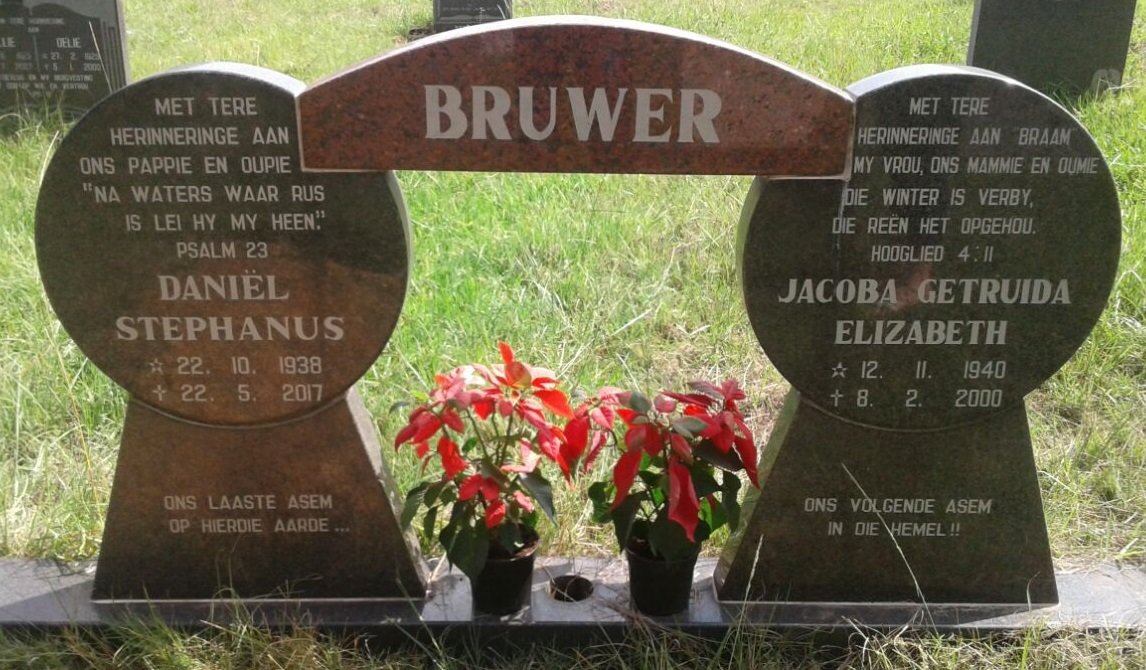 BRUWER Daniël Stephanus 1938-2017 &amp; Jacoba Gertruida Elizabeth 1940-2000