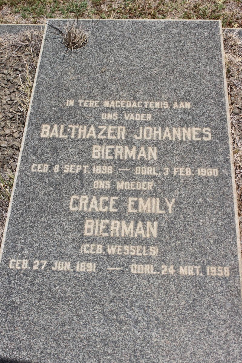 BIERMAN Balthazer Johannes 1898-1960 &amp; Grace Emily WESSELS 1891-1958