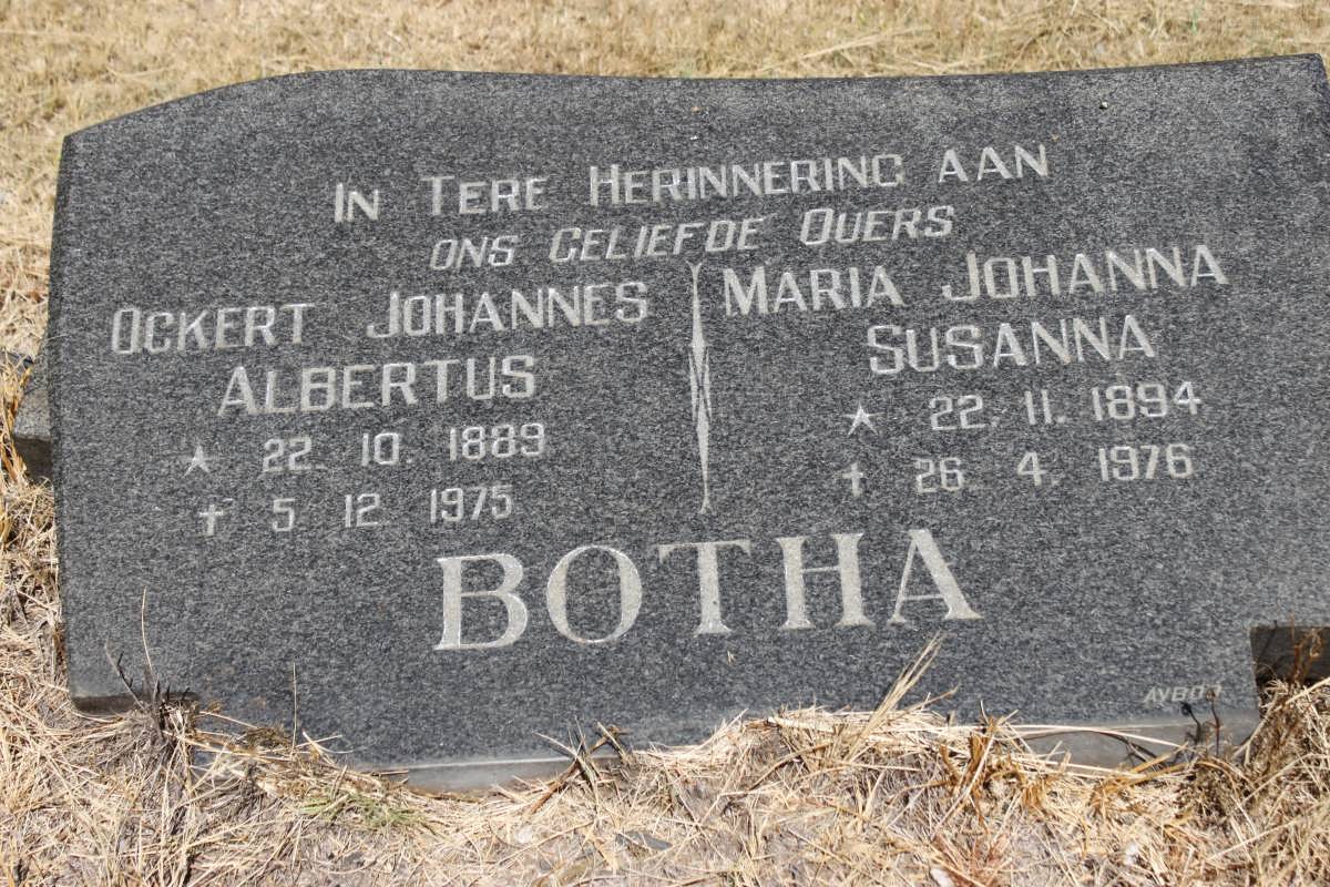 BOTHA Ockert Johannes Albertus 1889-1975 &amp; Maria Johanna Susanna 1894-1976