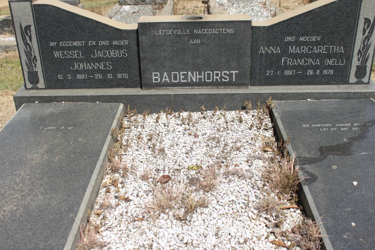 BADENHORST Wessel Jacobus Johannes 1897-1970 &amp; Anna Margaretha Francina NELL 1897-1976