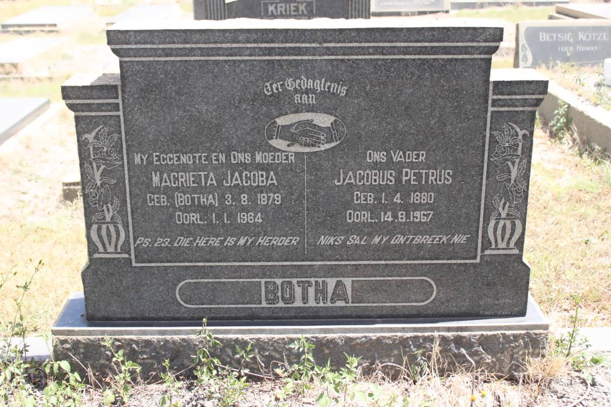 BOTHA Jacobus Petrus 1880-1967 &amp; Magrieta Jacoba BOTHA 1879-1964