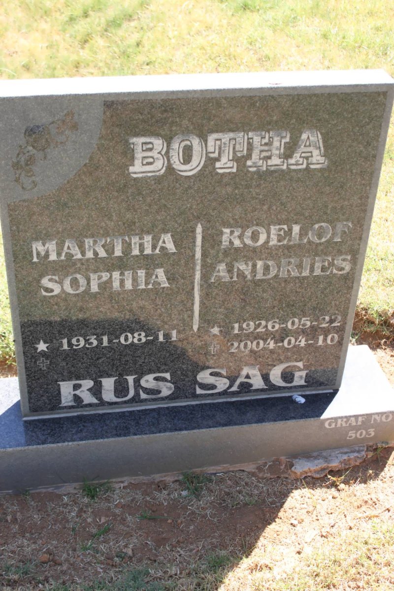 BOTHA Roelof Andries 1926-2004 &amp; Martha Sophia 1931-