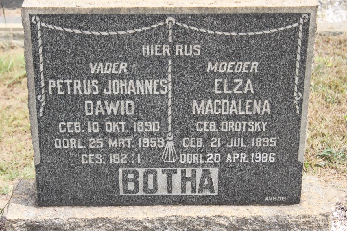 BOTHA Pieter Johannes Dawid 1890-1959 &amp; Elza Magdalena DROTSKY 1895-1986