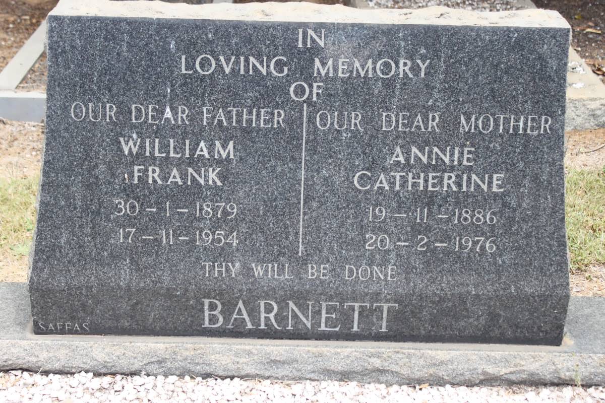 BARNETT William Frank 1879-1954 &amp; Annie Catherine 1886-1976
