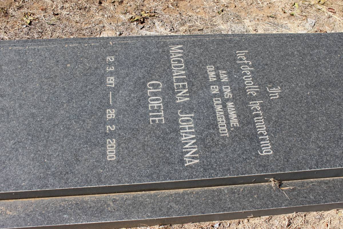 CLOETE Magdalena Johanna 1917-2000