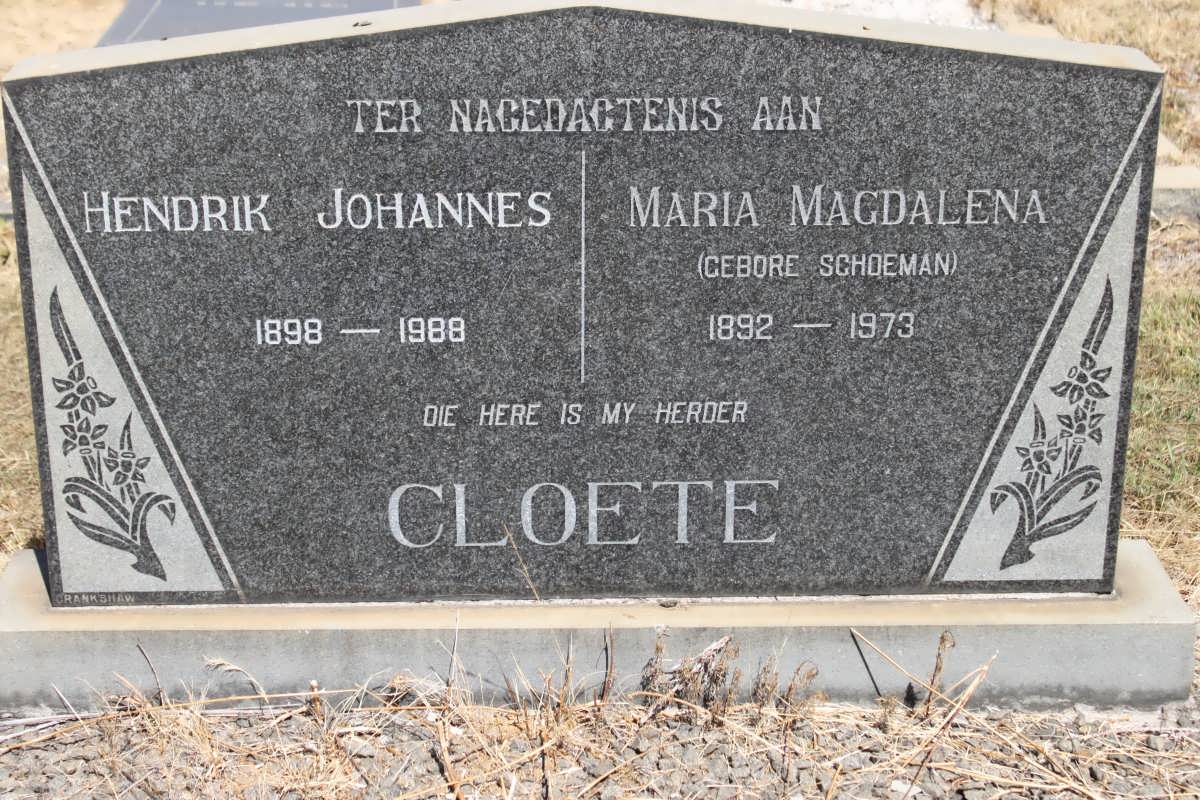 CLOETE Hendrik Johannes 1898-1988 &amp; Maria Magdalena SCHOEMAN 1892-1973