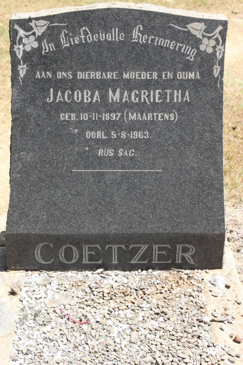 COETZER Jacoba Magrietha geb MAARTENS 1897-1963