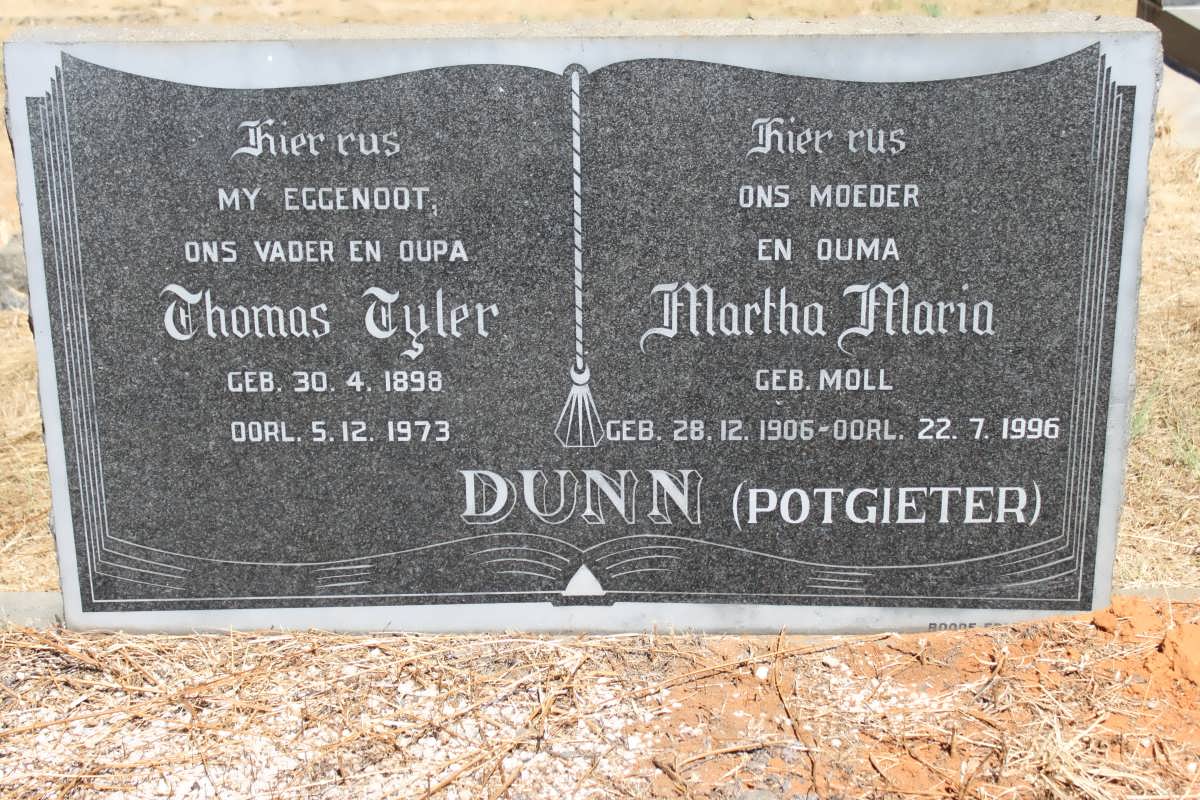 DUNN Thomas Tyler 1898-1973 &amp; Martha Maria POTGIETER nee MOLL 1906-1996