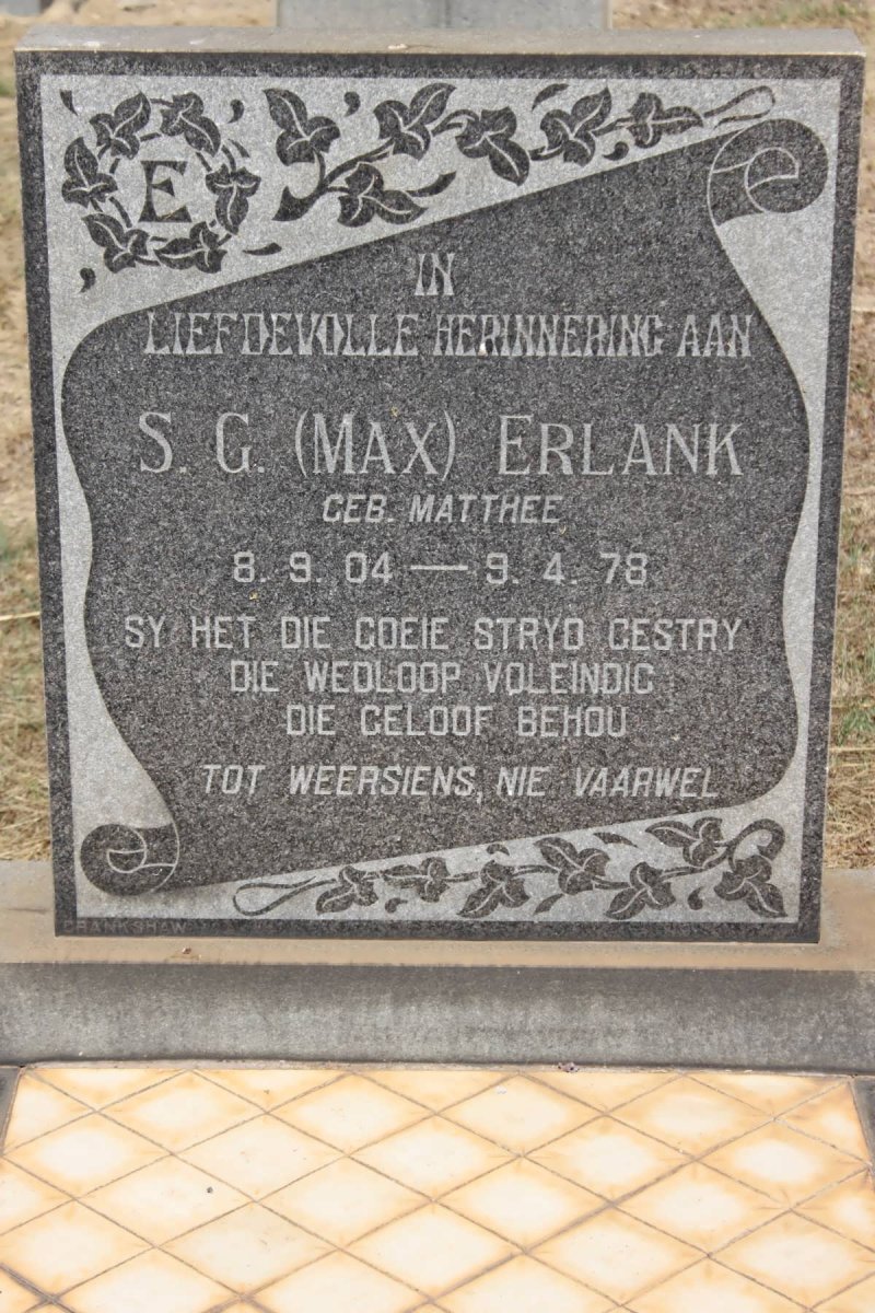 ERLANK S.G. nee MATTHEE 1904-1978