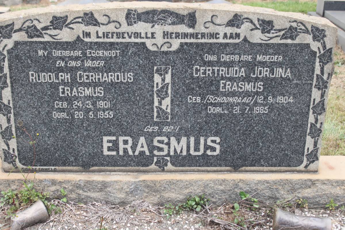 ERASMUS Rudolph Gerhardus 1901-1955 &amp; Gertruida Jorjina SCHOONRAAD 1904-1985