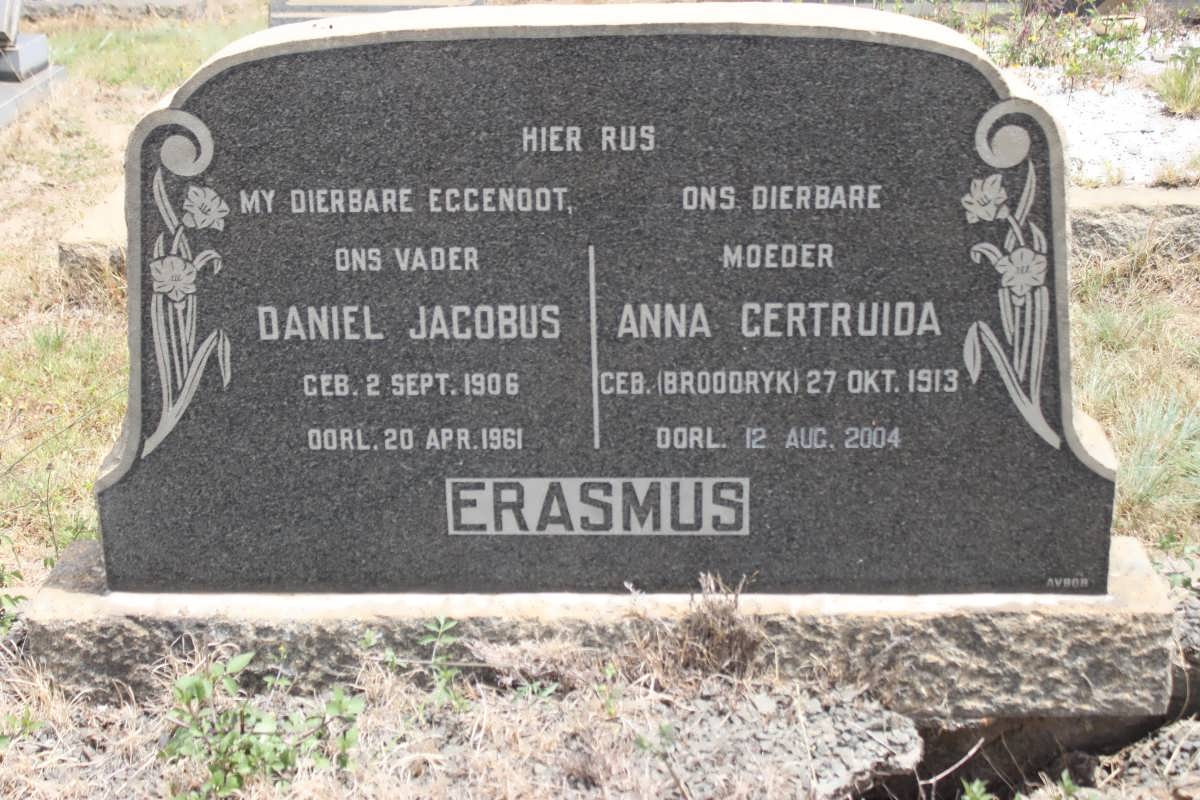 ERASMUS Daniel Jacobus 1906-1961 &amp; Anna Gertruida BROODRYK 1913-2004