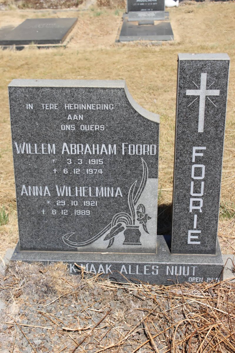 FOURIE Willem Abraham Foord 1915-1974 &amp; Anna Wilhelmina 1921-1989