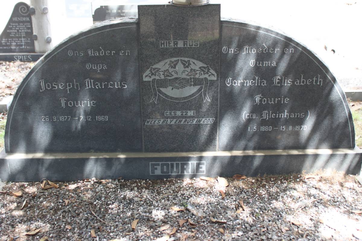 FOURIE Joseph Marcus 1877-1969 &amp; Cornelia Elisabeth KLEINHANS 1880-1970