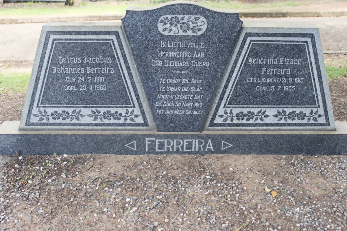 FERREIRA Petrus Jacobus Johannes 1910-1953 &amp; Kendrina Elzabe JOUBERT 1915-1955