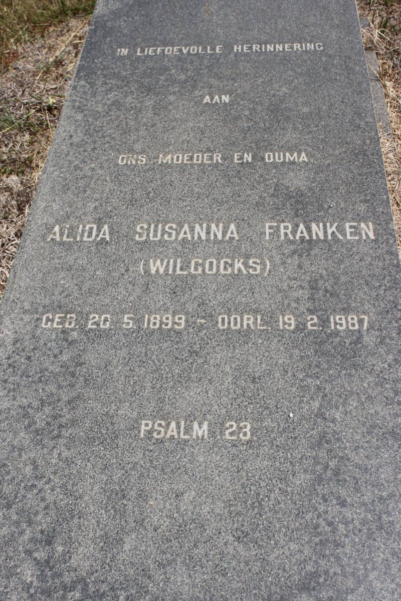 FRANKEN Alida Susanna geb WILCOCKS 1899-1987