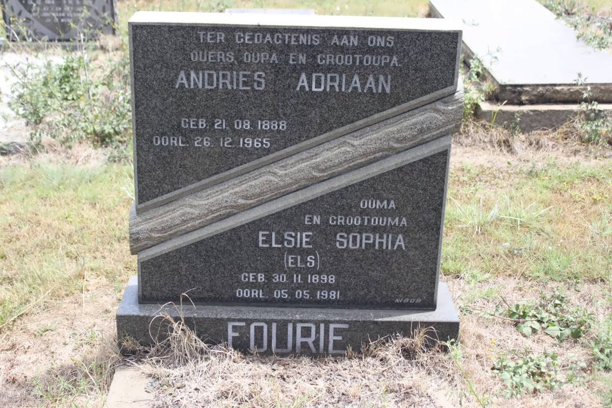 FOURIE Andries Adriaan 1888-1965 &amp; Elsie Sophia ELS 1898-1981