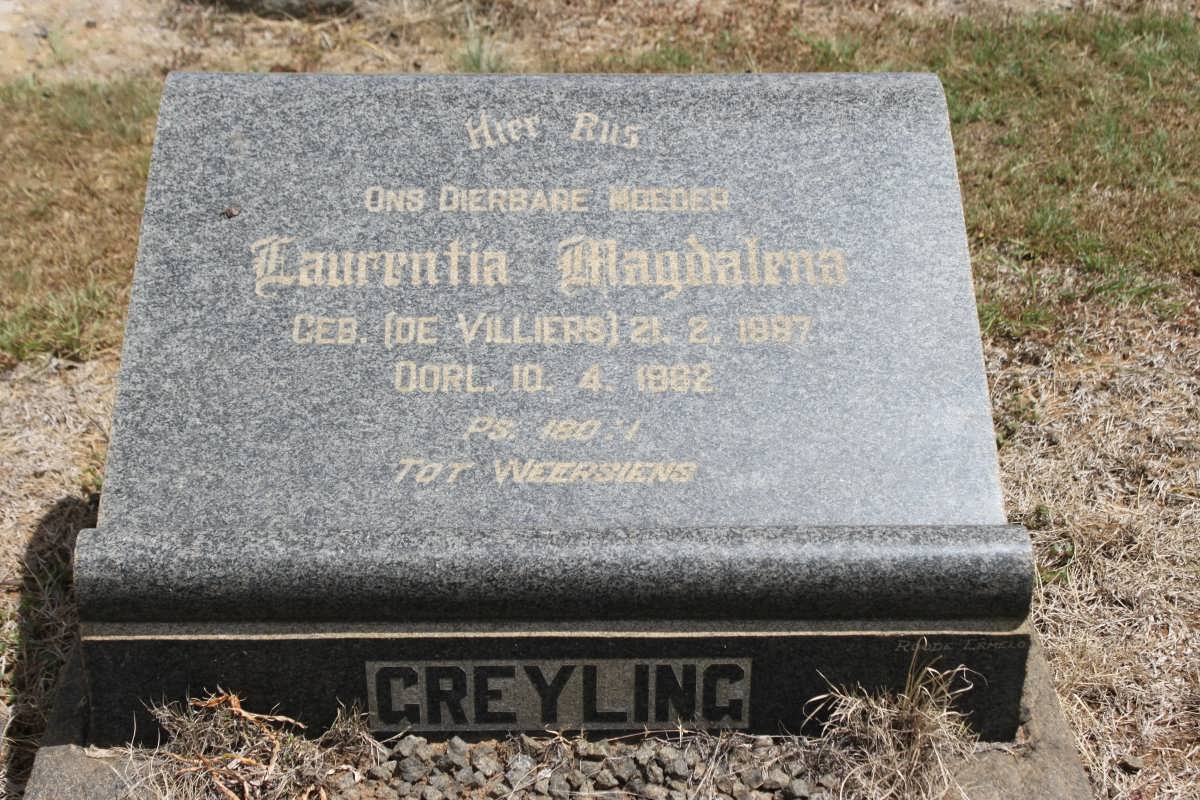 GREYLING Laurentia Magdalena geb DE VILLIERS 1887-1962