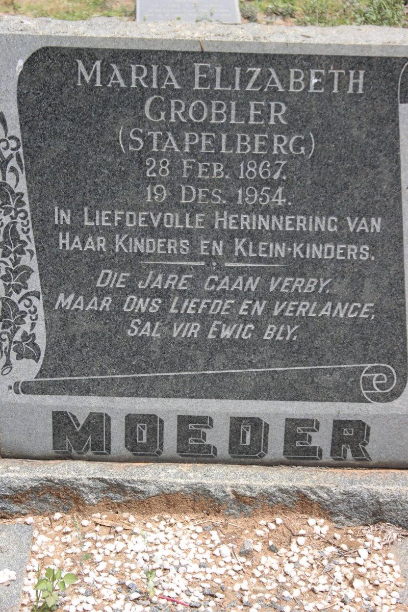 GROBLER Maria Elizabeth nee STAPELBERG 1867-1954