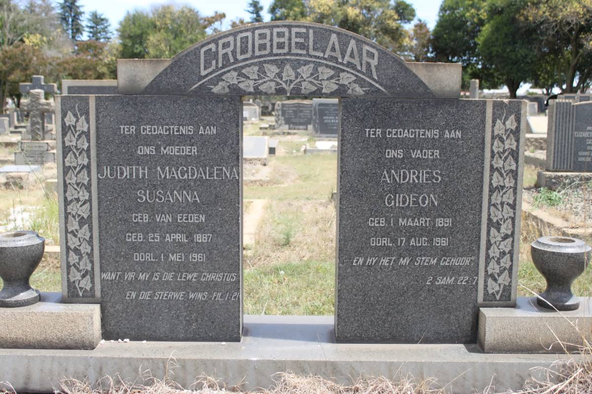 GROBBELAAR Andries Gideon 1891-1961 &amp; Judith Magdalena Susanna  VAN EEDEN 1887-1961