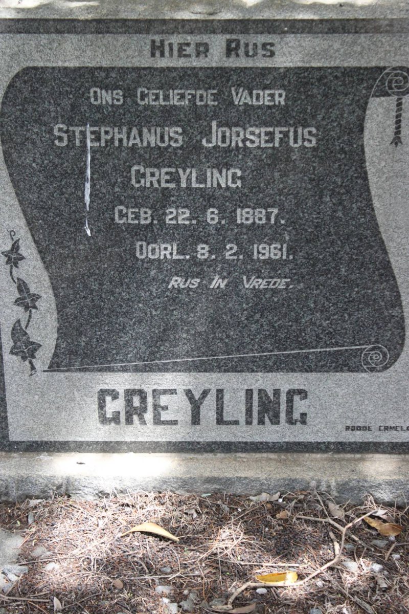 GREYLING Stephanus Jorsefus 1887-1961