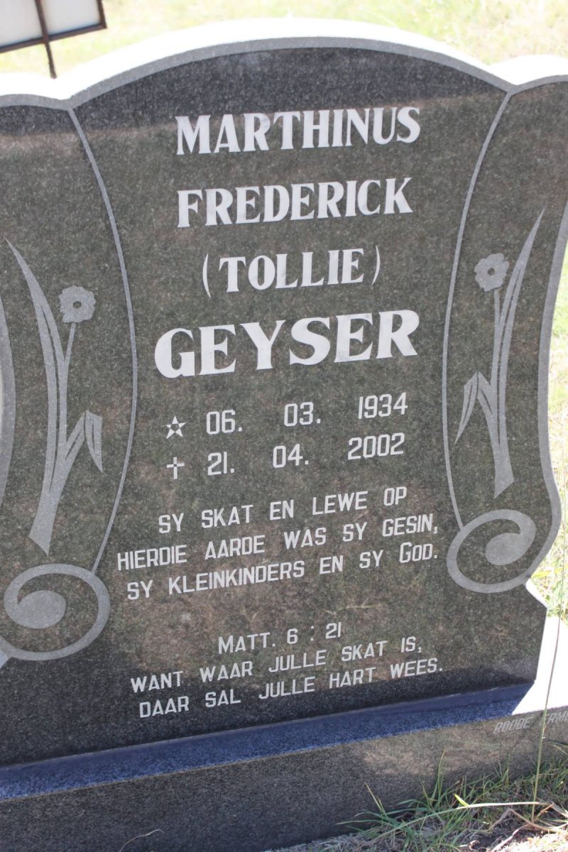 GEYSER Marthinus Frederick 1934-2002