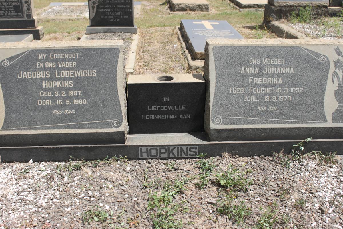 HOPKINS Jacobus Lodewicus 1887-1960 &amp; Anna Johanna Fredrika FOUCHE 1892-1973
