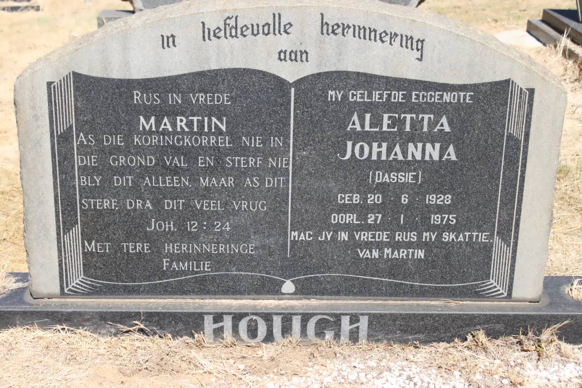 HOUGH Martin &amp; Aletta Johanna 1928-1975