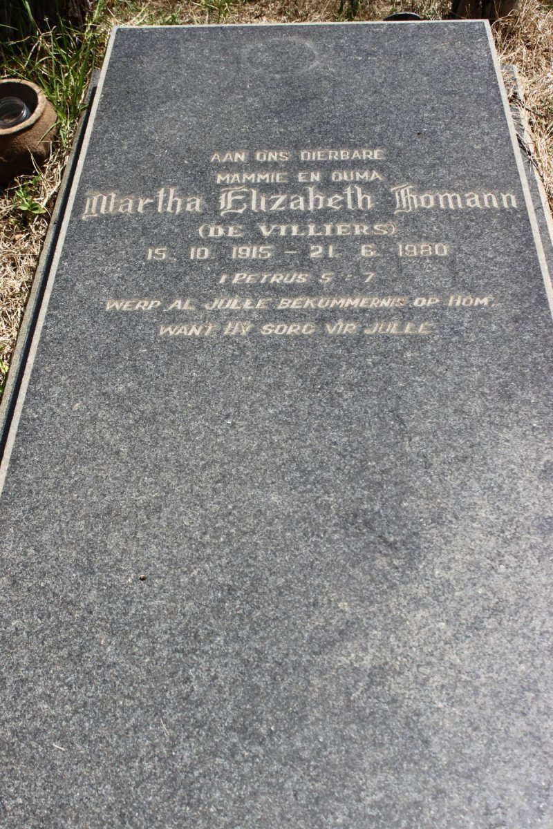 HOMANN Martha Elizabeth geb DE VILLIERS 1915-1980