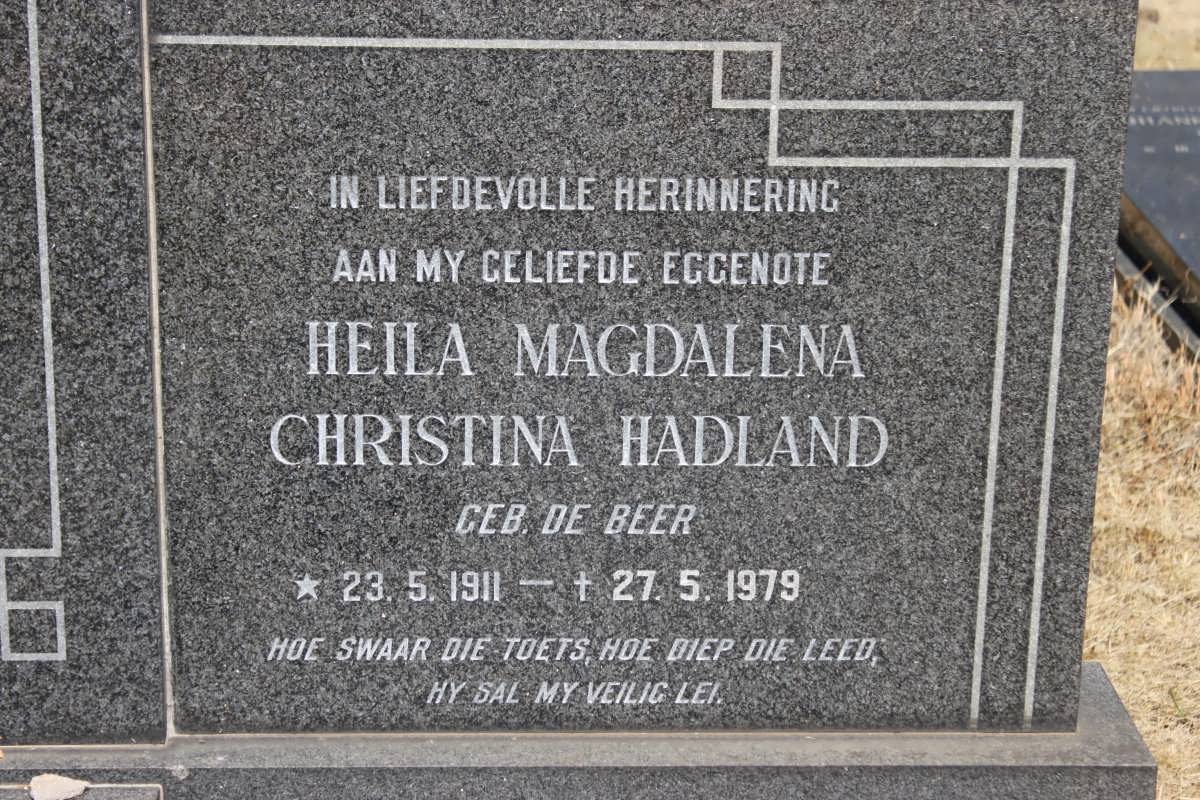 HADLAND Heila Magdalena Christina nee DE BEER 1911-1979