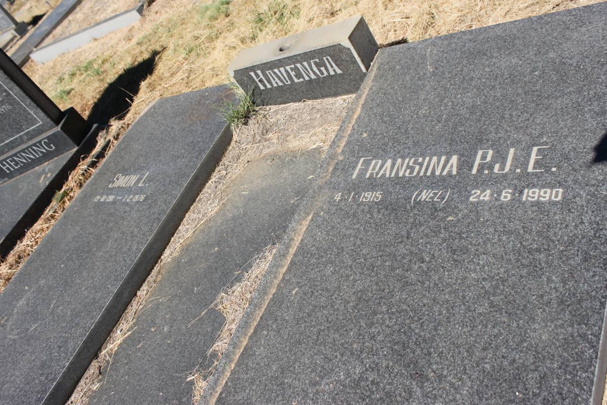 HAVENGA Simon L. 1911-1976 &amp; Francina P.J.E. NEL 1915-1990