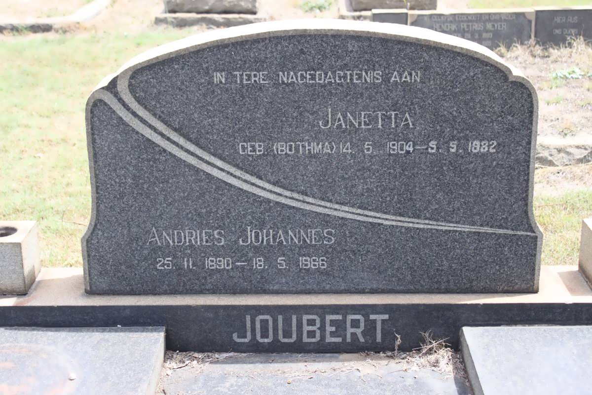 JOUBERT Andries Johannes 1890-1966 &amp; Janetta BOTHMA 1904-1982