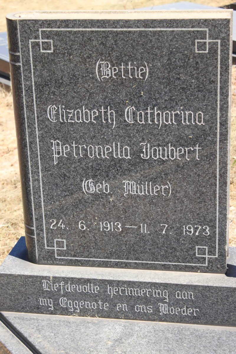 JOUBERT Elizabeth Catharina Petronella nee MULLER 1913-1973