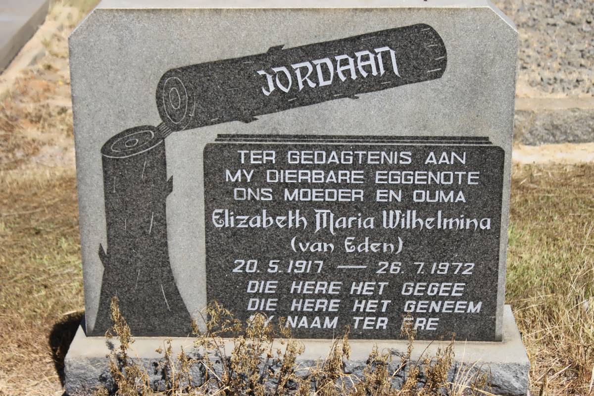 JORDAAN Elizabeth Maria Wilhelmina nee VAN EDEN 1917-1972