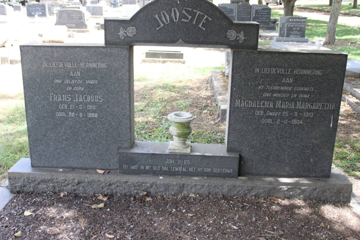 JOOSTE Frans Jacobus 1910-1988 &amp; Magdalena Maria Margaretha SWART 1913-1964