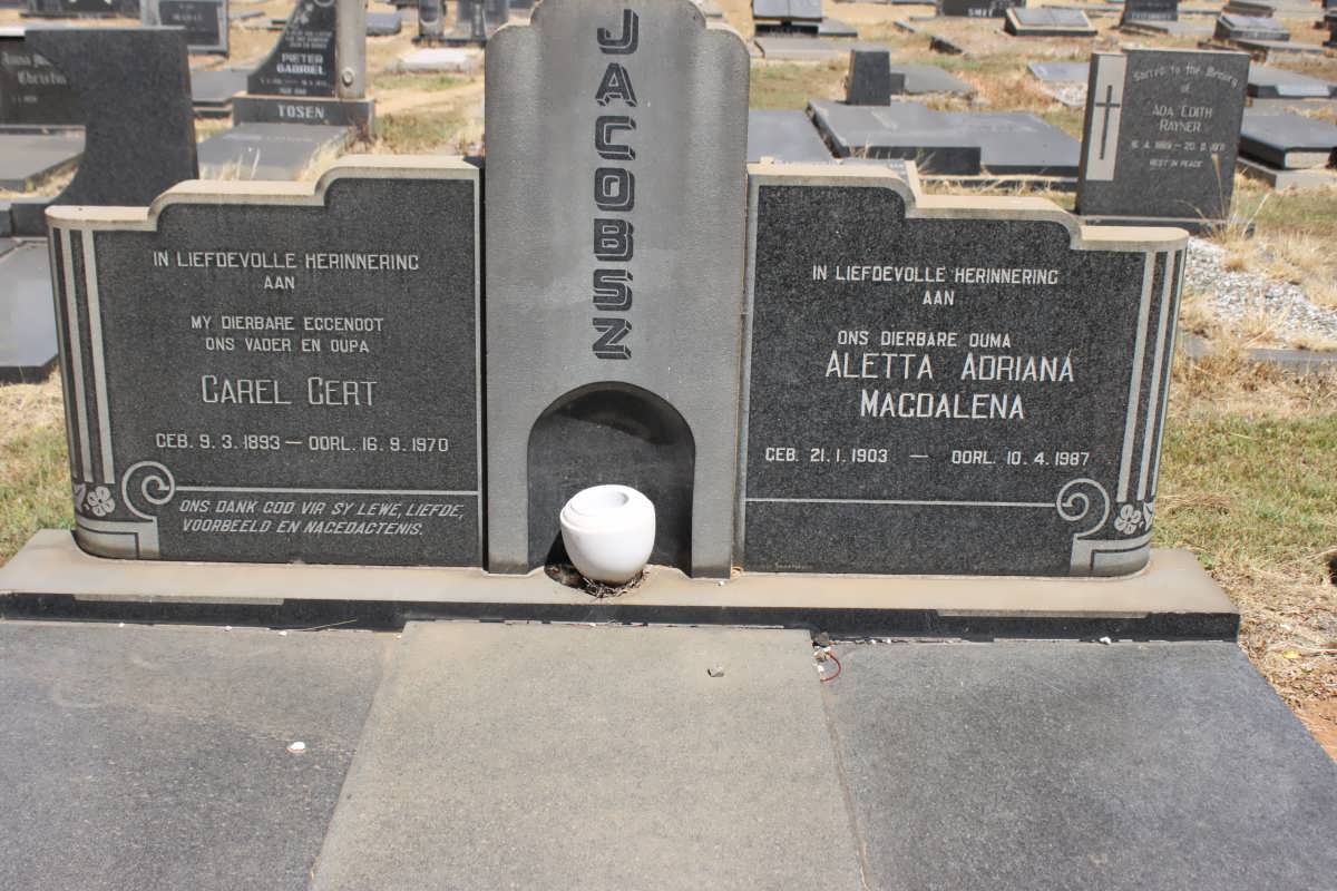 JACOBSZ Carel Gert 1893-1970 &amp; Aletta Adriana Magdalena 1903-1987
