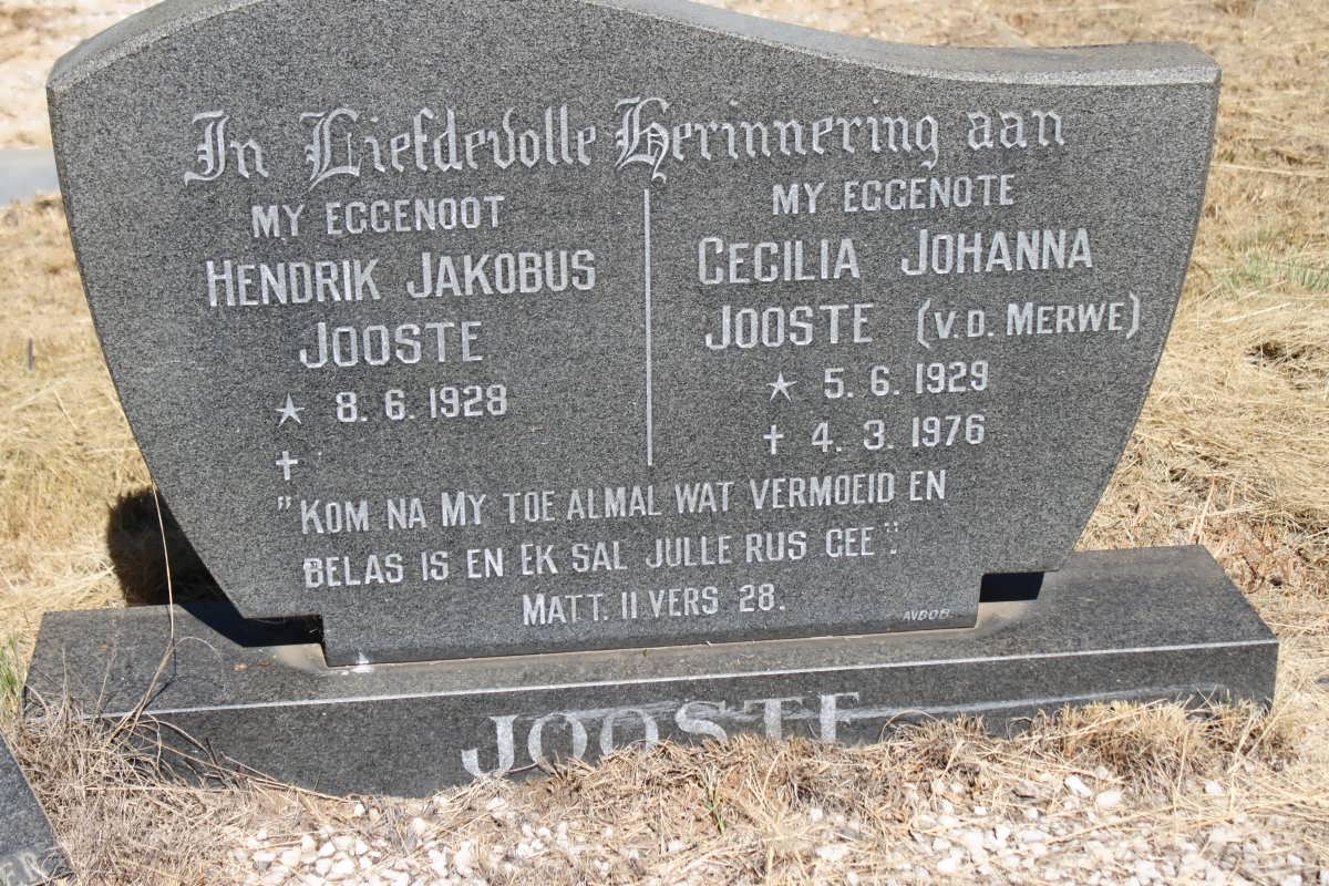 JOOSTE Hendrik Jakobus 1928- &amp; Cecilia Johanna V.D. MERWE 1929-1976