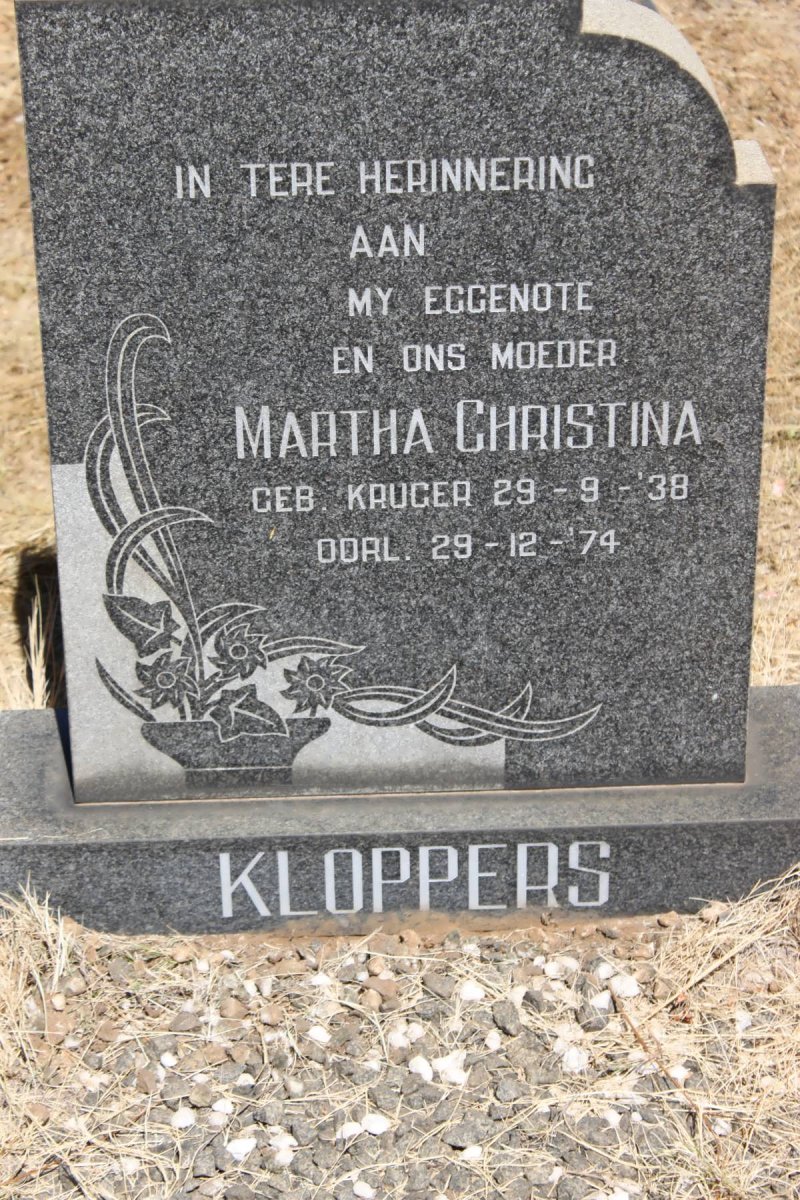 KLOPPERS Martha Christina nee KRUGER 1938-1974