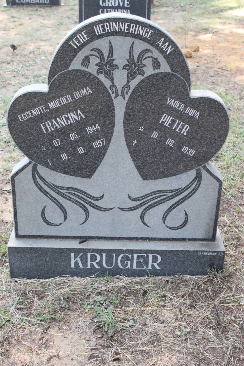 KRUGER Pieter 1939- &amp; Francina 1944-1997